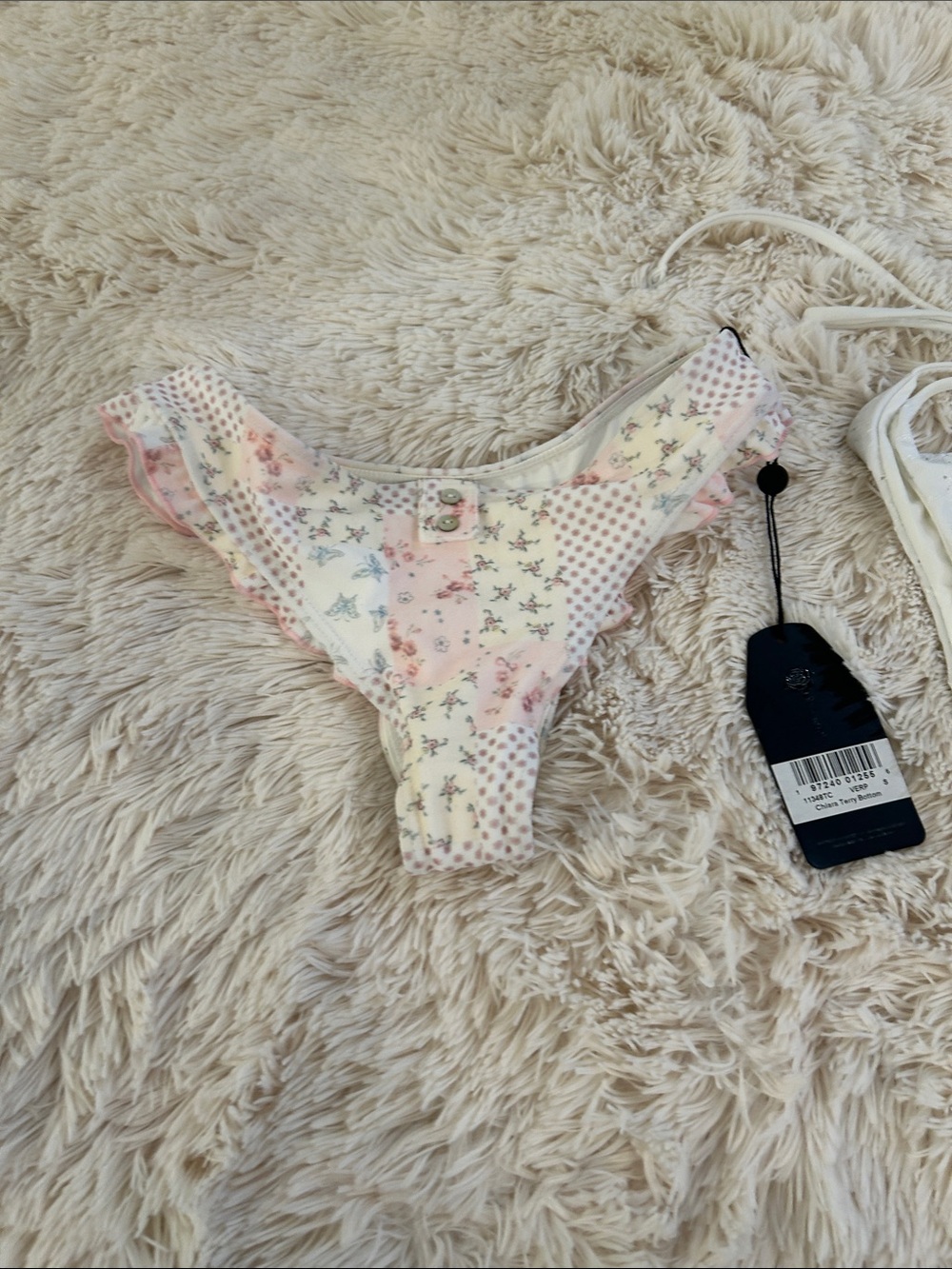 Frankie's Bikinis Pink and White Floral Patchwork Bikini Bottom